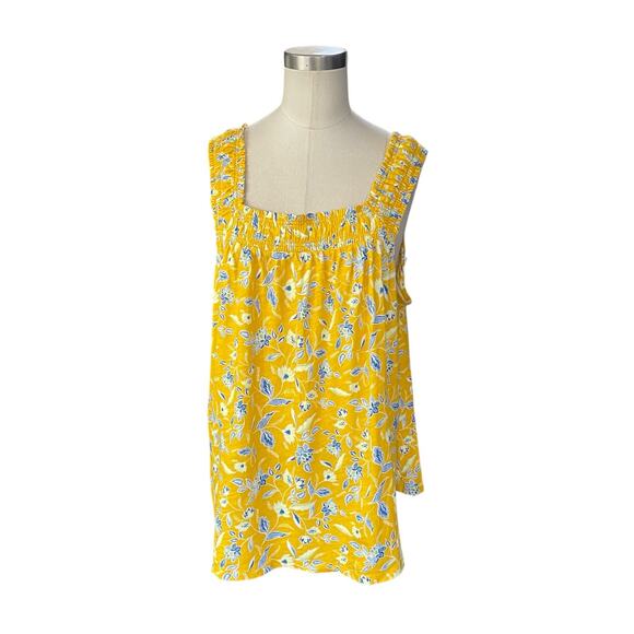 Loft Yellow Smocked Pullover Tank Floral Sleeveless NEW Shirt Womens size XL - Picture 11 of 11